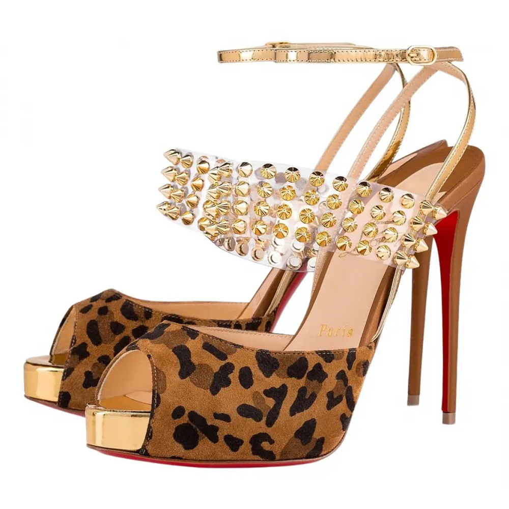 Christian Louboutin Levitagirl 120 Leopard PVC Spike Ankle Strap Heel Pump 36